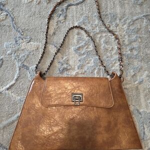 Women's Brown Faux Leather Chain-Handle Shoulder Bag